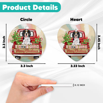 Netecom Cute Spaniel in Red Truck Ornament, I Woof You a Merry Christmas Ceramic Ornament for Christmas Tree Hanging Decorations Gift, Dog Lover Gifts, Holiday Party Present