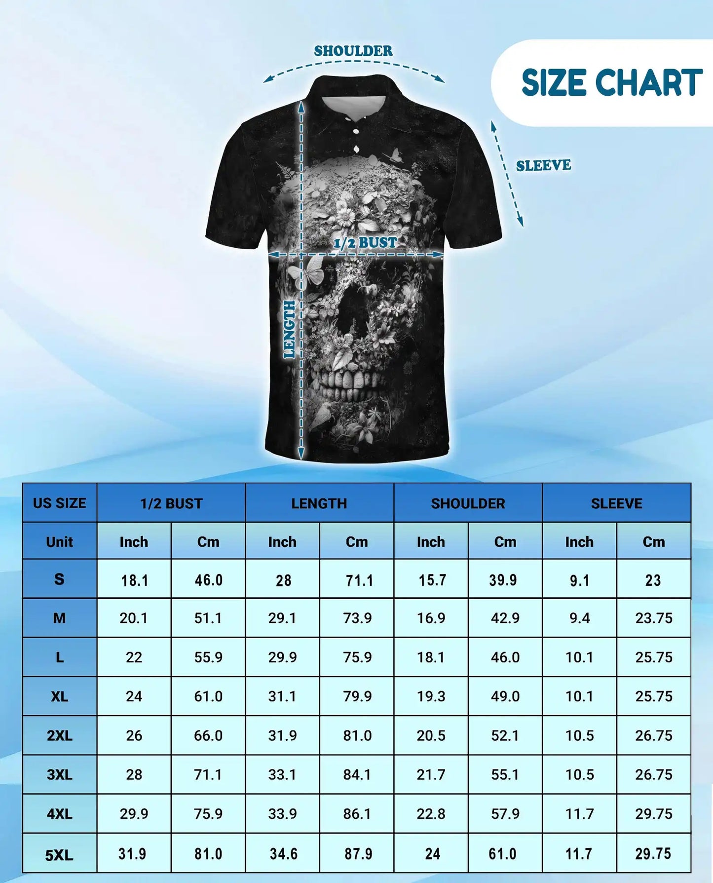 Floral Skull Gothic Polo Shirt, Dark Botanical Style | Netecom