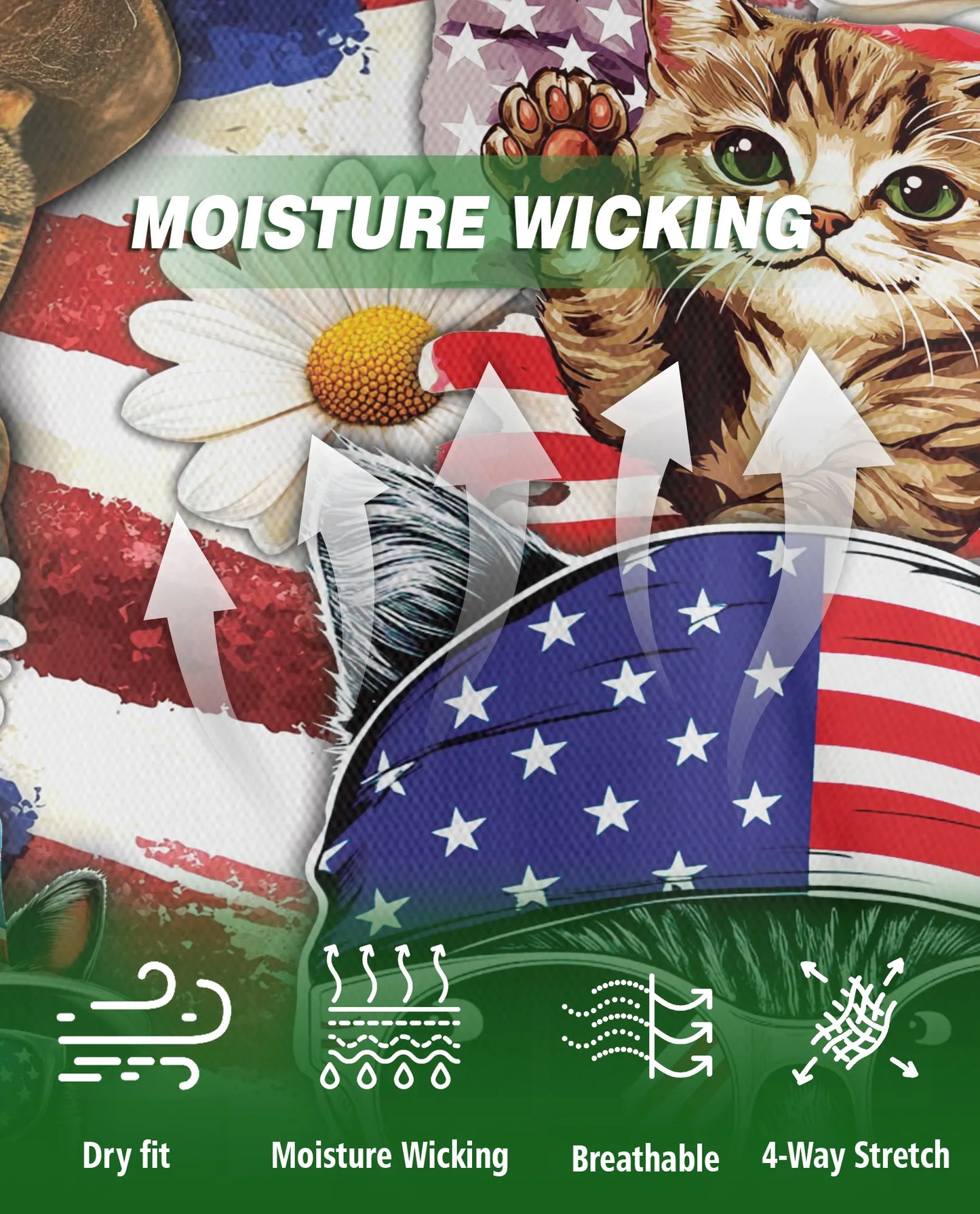 Patriotic Cat 3D Polo Shirt for Men – 4th of July USA Flag Style | Netecom
