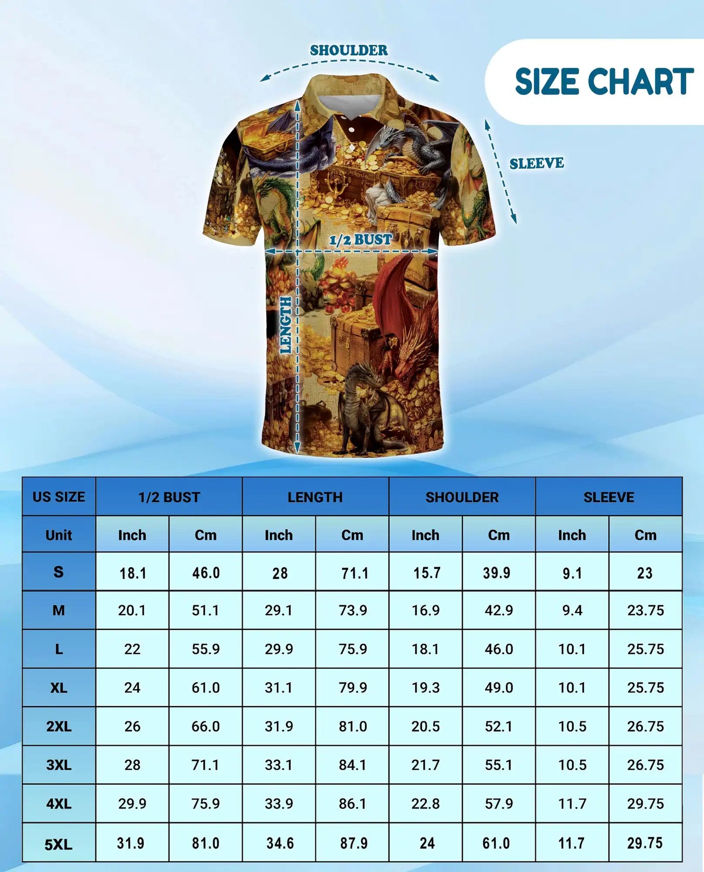 Dragon Treasure Hoard Polo Shirt for Men - Medieval Fantasy Gold | Netecom