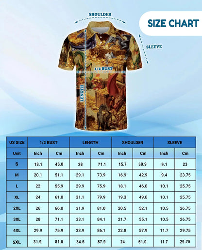 Dragon Treasure Hoard Polo Shirt for Men - Medieval Fantasy Gold | Netecom