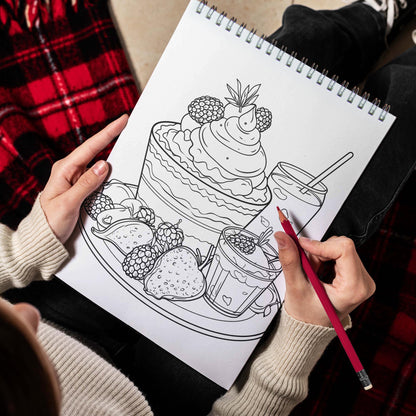 Cake Heaven Spiral Bound Coloring Book, Embark on a Sweet Journey with 30 Serene Coloring Pages, Finding Therapeutic Release and a Sense of Dessert Wonder