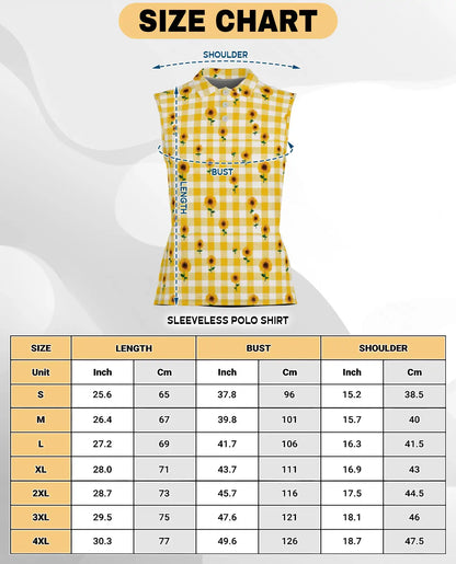 Yellow Gingham Sunflower Sleeveless Polo Shirt for Women | Netecom