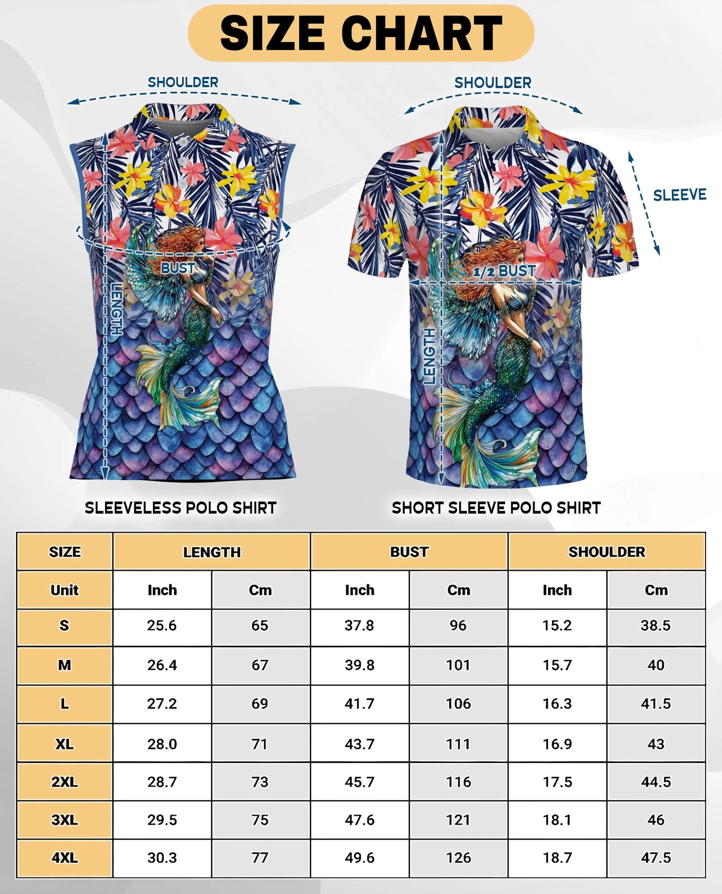Mermaid Pattern Sleeveless Polo Shirt for Women | Netecom