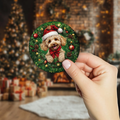 Netecom Cute Poodle Christmas Ornament, Dog Santa Hat Ceramic Ornament for Xmas Tree Hanging Decorations Gift, Puppy Lover Gifts, Home Decor, Holiday Party Present