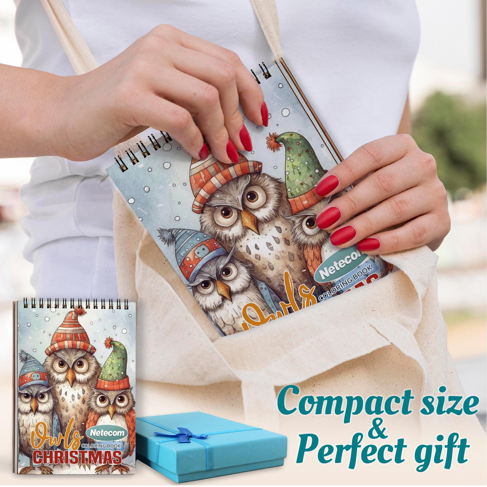 Netecom Christmas Owls Spiral Coloring Book For Adults