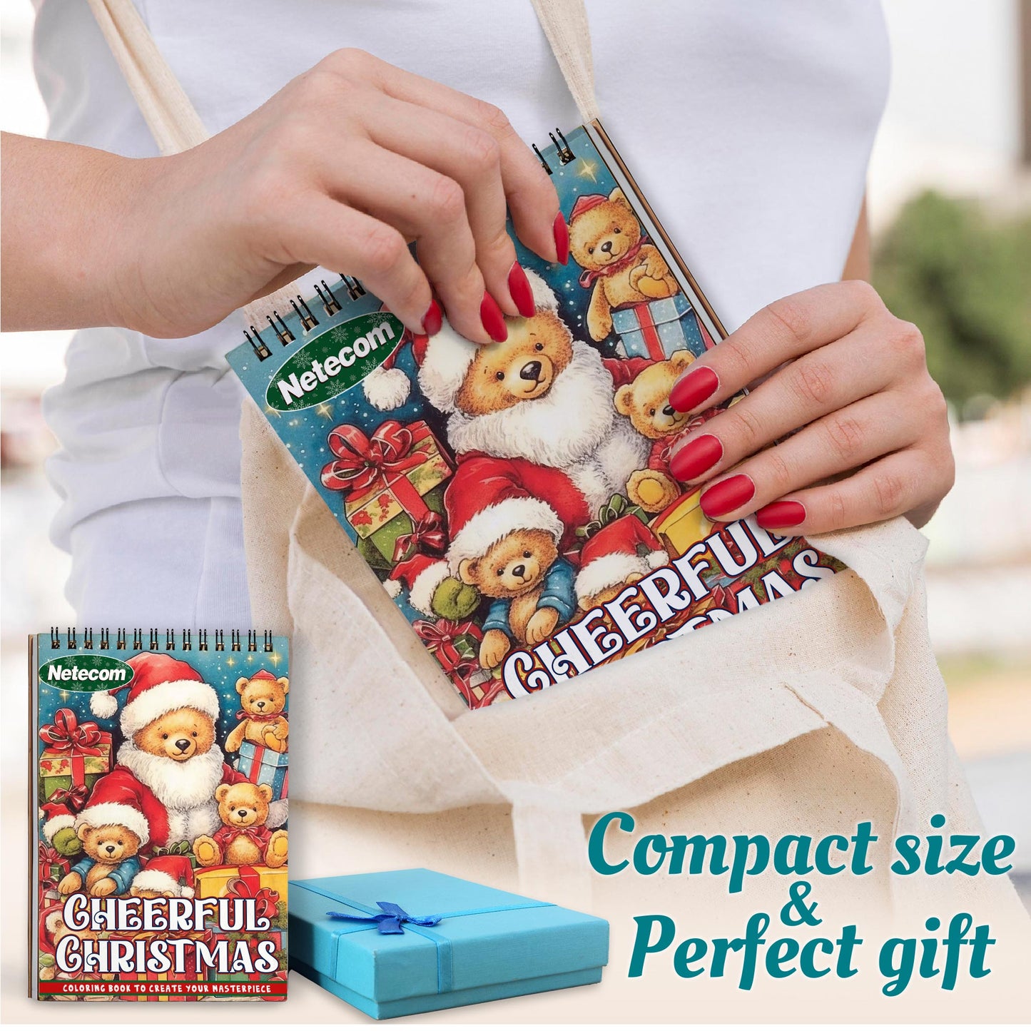 Netecom Cheerful Christmas Spiral Coloring Book For Adults