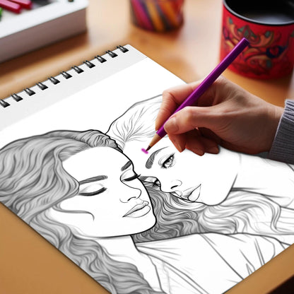 Whispers of Lesbian Love Spiral Bound Coloring Book, Embrace the Tender Moments of Lesbian Love Stories with 30 Captivating Coloring Scenes of Loving Couples.