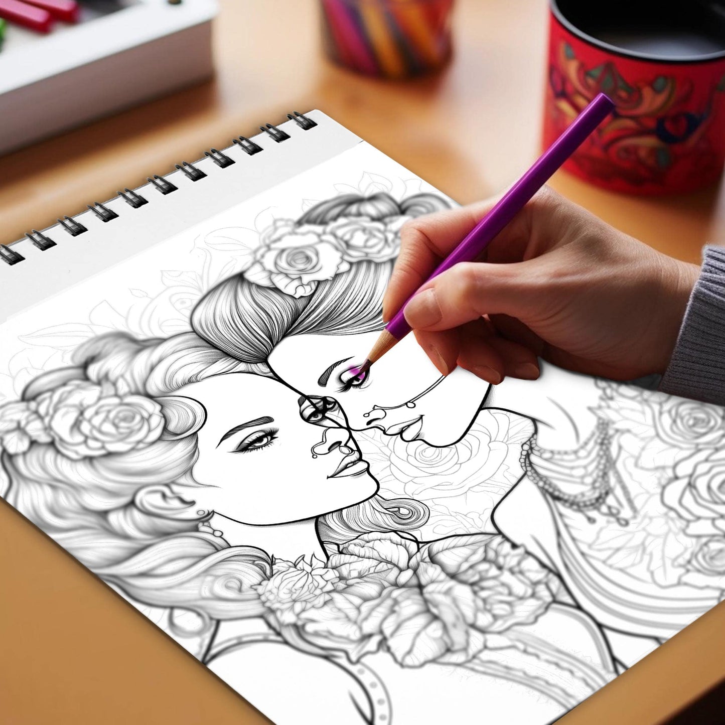 Proudly Girl Love Spiral Bound Coloring Book, Unleash Your Creativity with 30 Charming Pages Filled with Heartfelt Moments of Lesbian Romance and Empowerment.