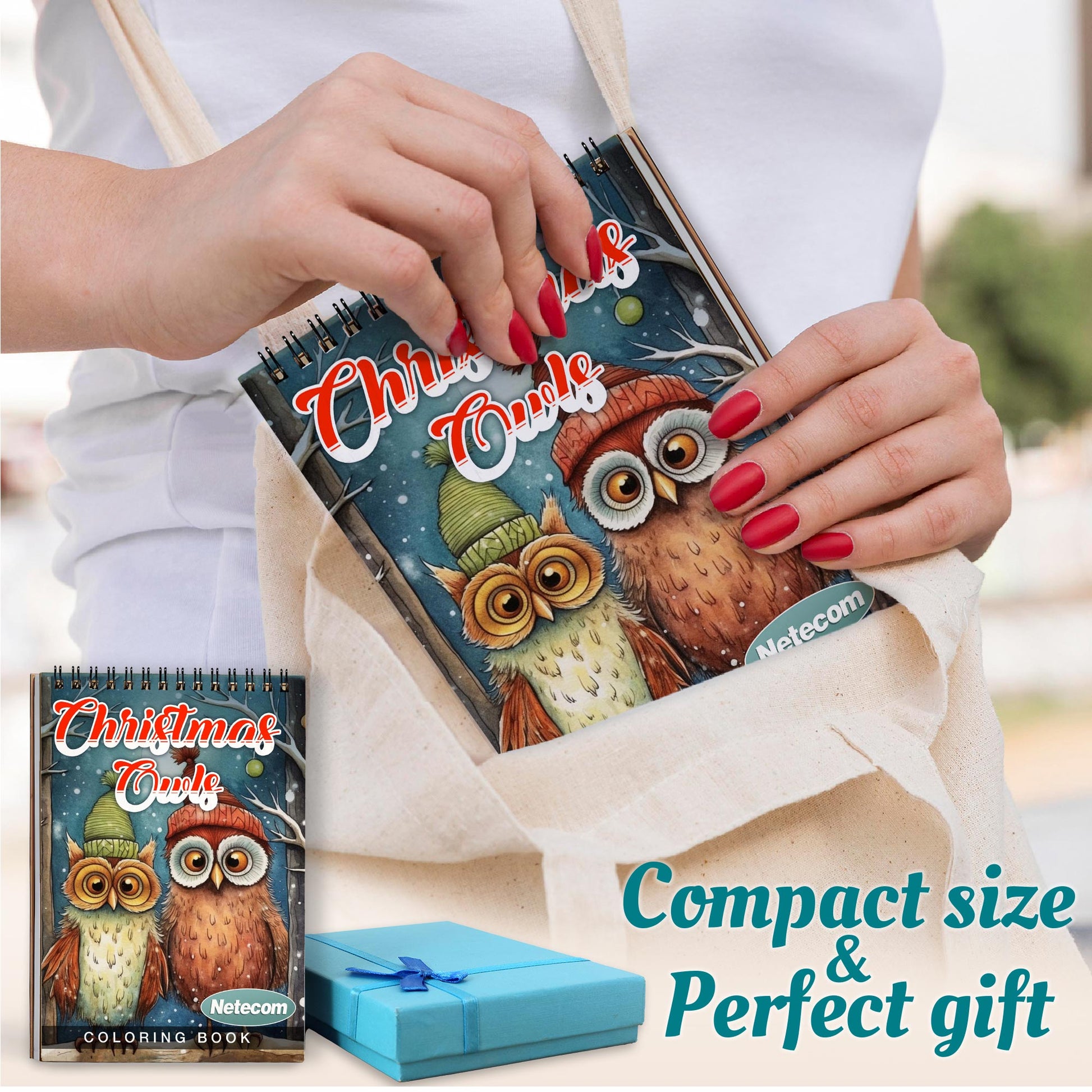 Netecom Christmas Owls Spiral Coloring Book For Adults
