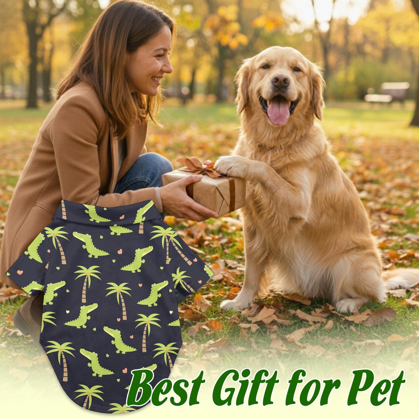 Cute Alligator Tropical Pattern Hawaii Dog and Owner Matching Button Shirts