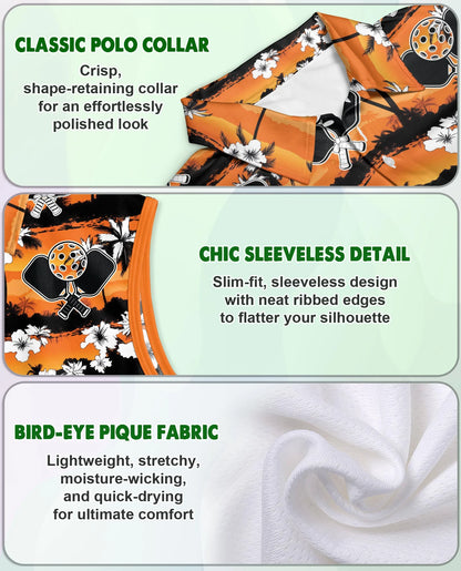 Pickleball Tropical Rhombus Pattern Sleeveless Polo Shirt for Women | Netecom