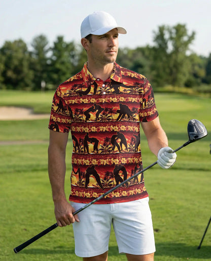 Tropical Wrestling 3D Polo Shirt for Men – Sunset Hawaiian Sports Style | Netecom