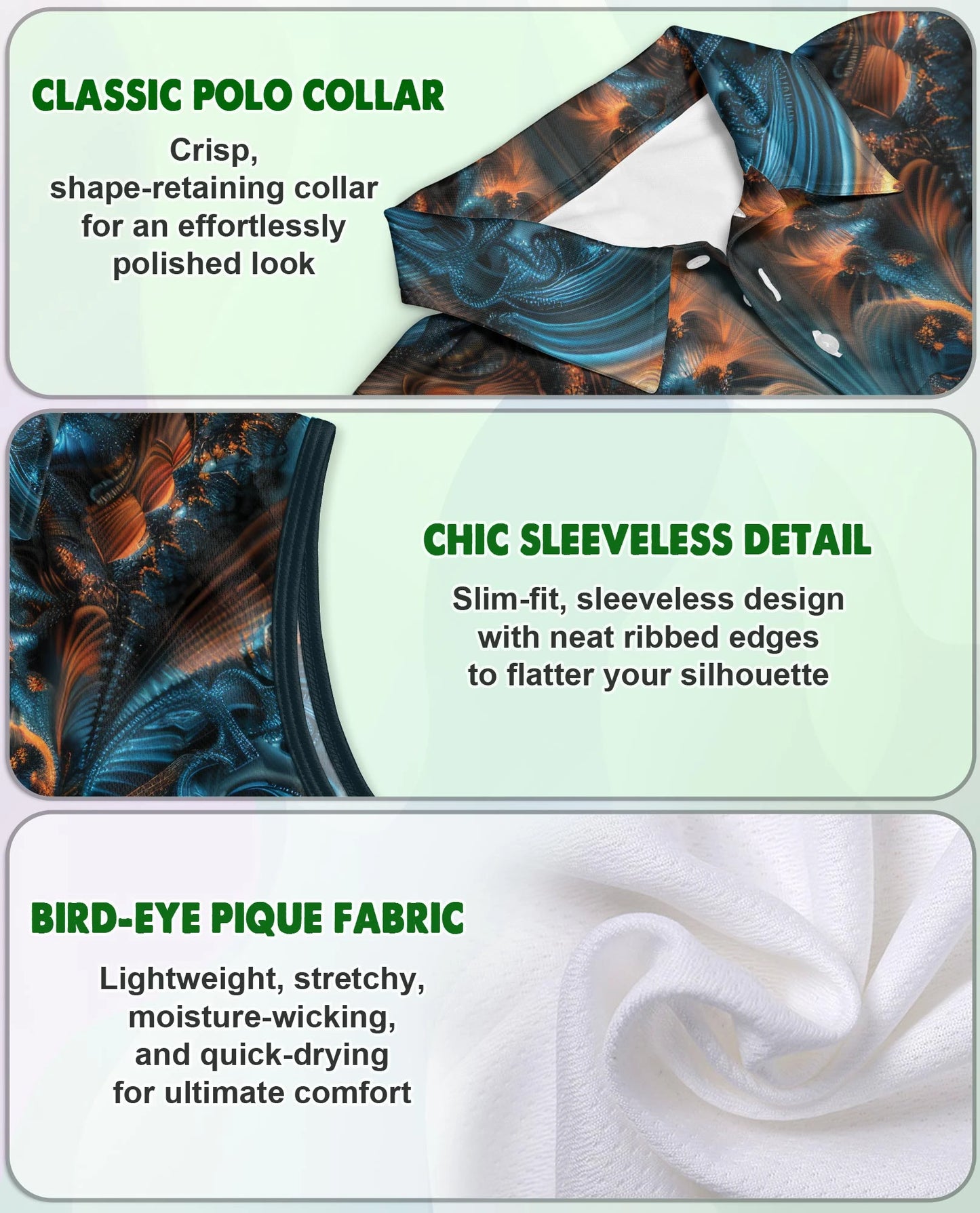Fractal Art Pattern Sleeveless Polo Shirt for Women | Netecom