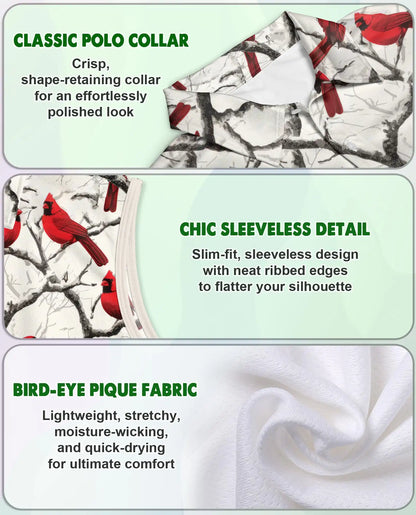 Red Cardinals Sleeveless Polo Shirt for Women – Elegant Bird Nature Style | Netecom