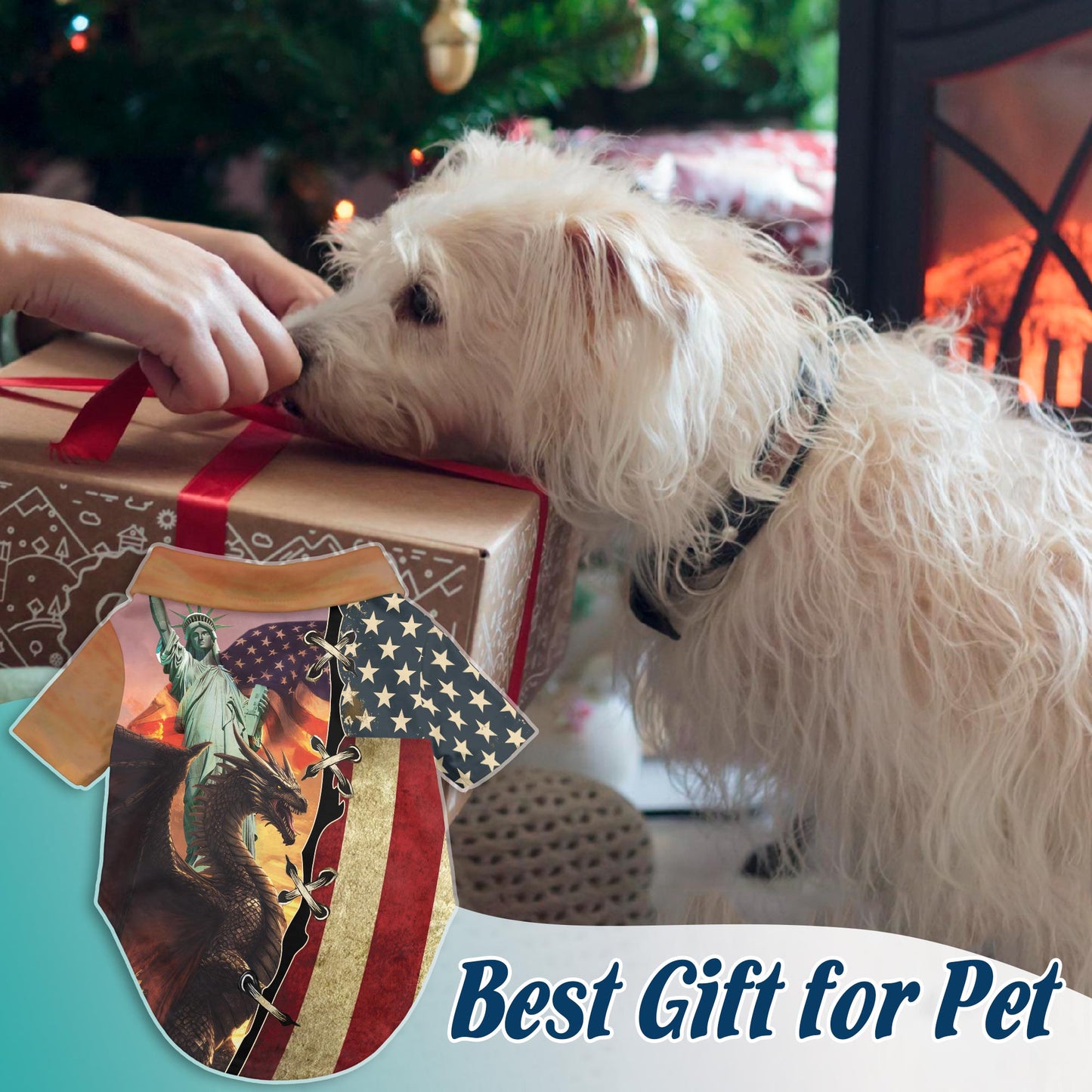 Netecom Matching Dragon US Flag Hawaiian Shirt for Dog and Owner, Patriotic Aloha Summer Shirt, Dragon Flag Print Button Down Outfit for Pet and Human, Beach Vacation Casual Wear