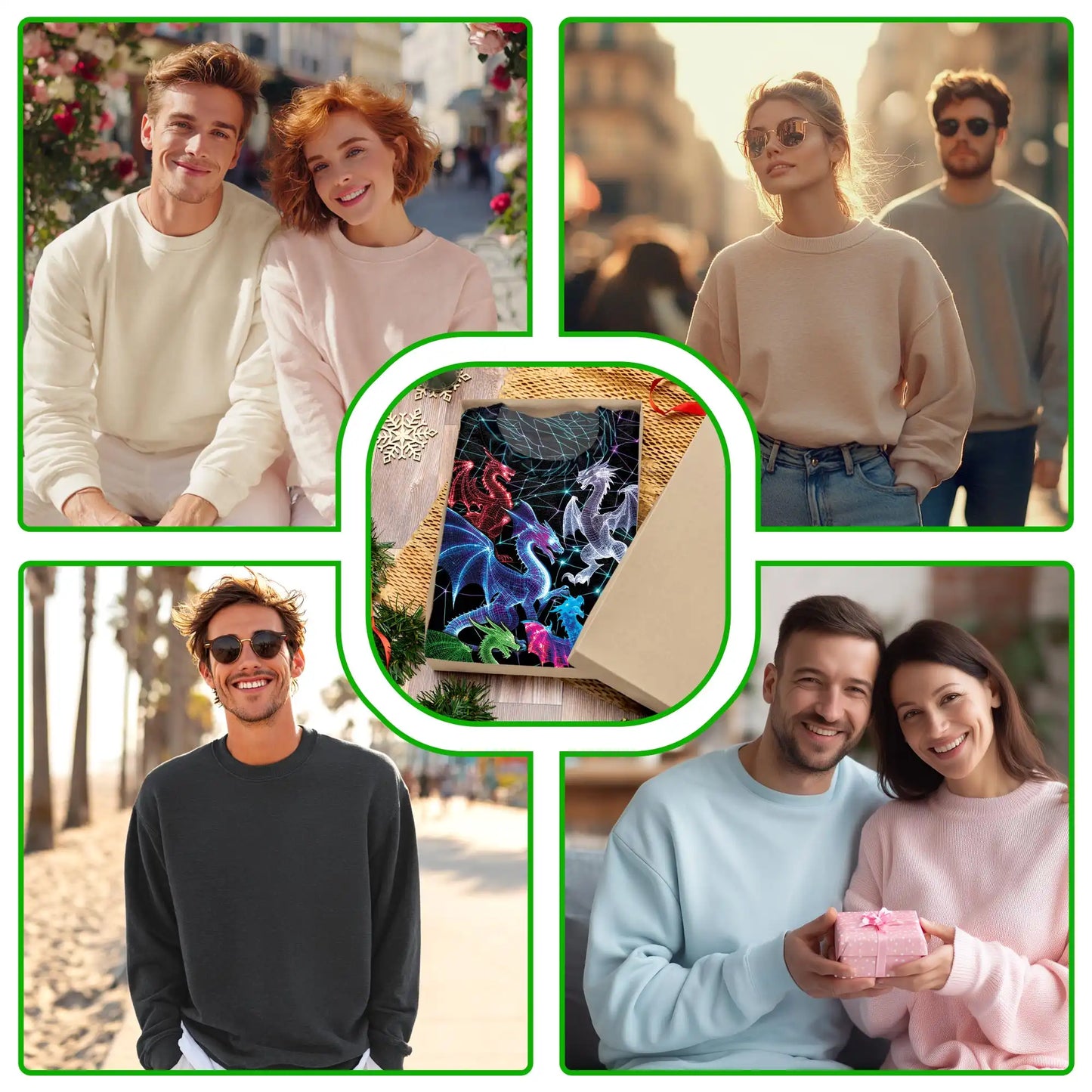 Neon Wireframe Dragon Pattern Sweatshirt, 3D All Over Print Futuristic Cyber Dragon Crewneck Pullover for Men Women, Dragon Lover Gift - Netecom