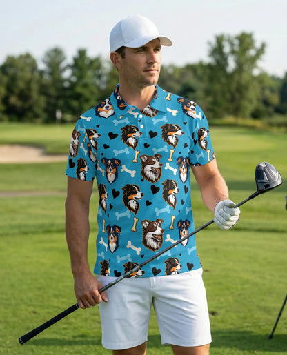 Australian Shepherd Dog Polo Shirt – Cute Blue Pet Print