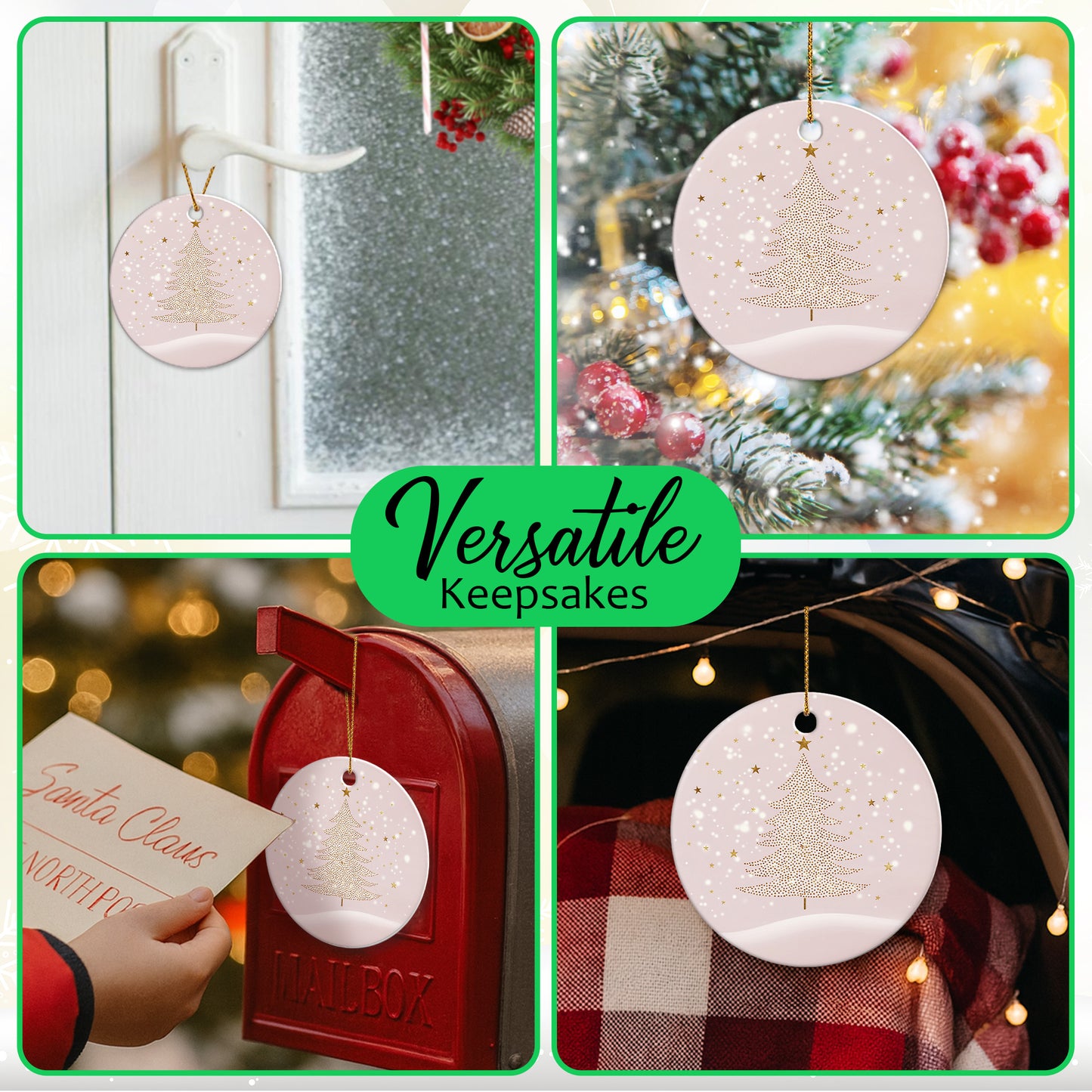 Netecom Elegant Pink Ornaments, Ceramic Gold Glitter Christmas Tree Ornament, Gifts for Holiday, Party, Home Decor