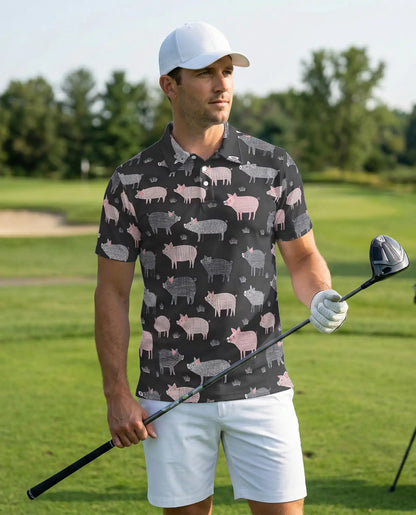 Pig Hawaiian Polo Shirt for Men-Cute Farm Pig Pattern Animal Shirt | Netecom