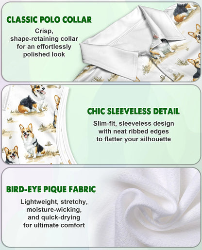 Smiling Corgi Sleeveless Polo Shirt for Women | Netecom