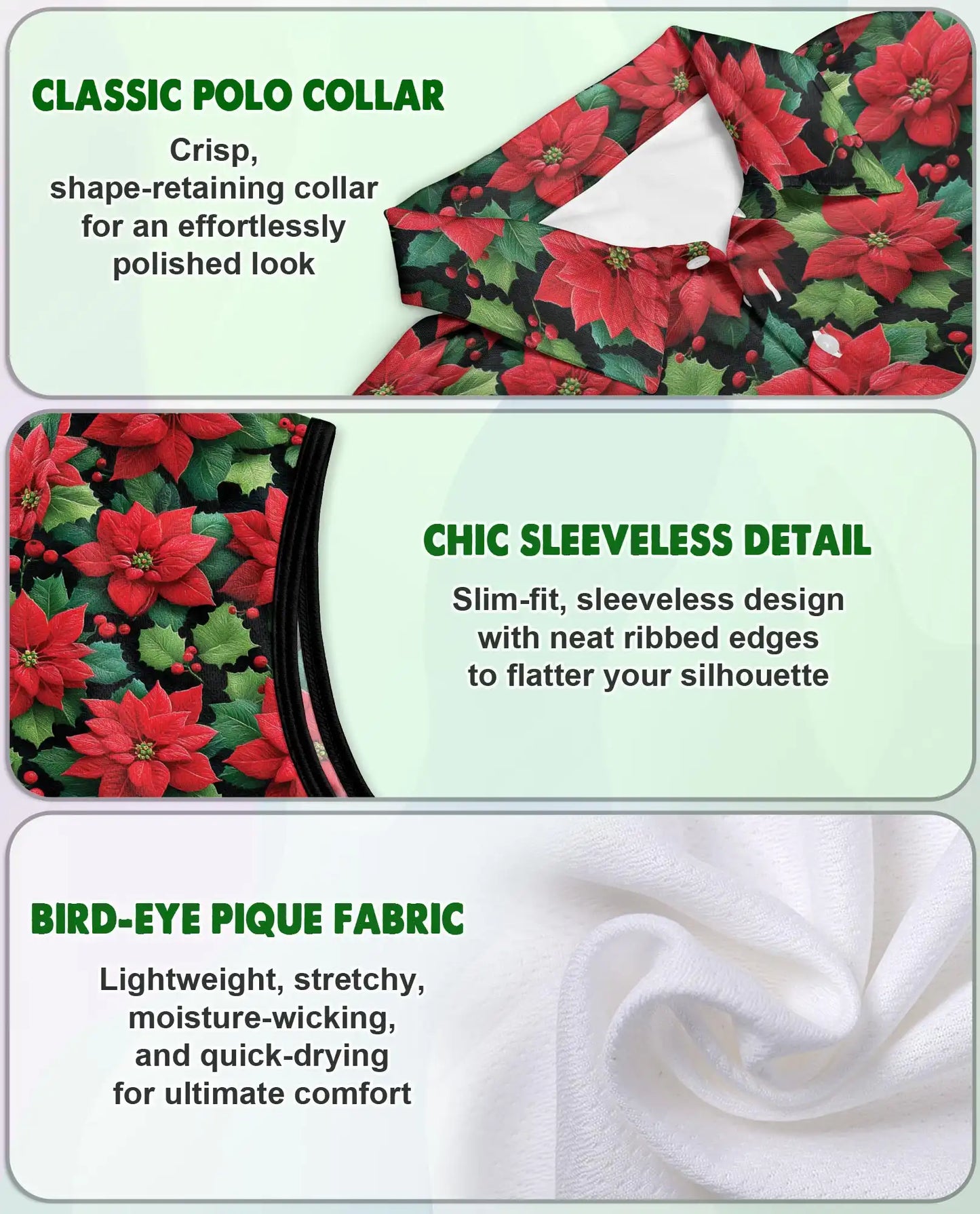 Red Poinsettia Pattern Sleeveless Polo Shirt for Women| Netecom
