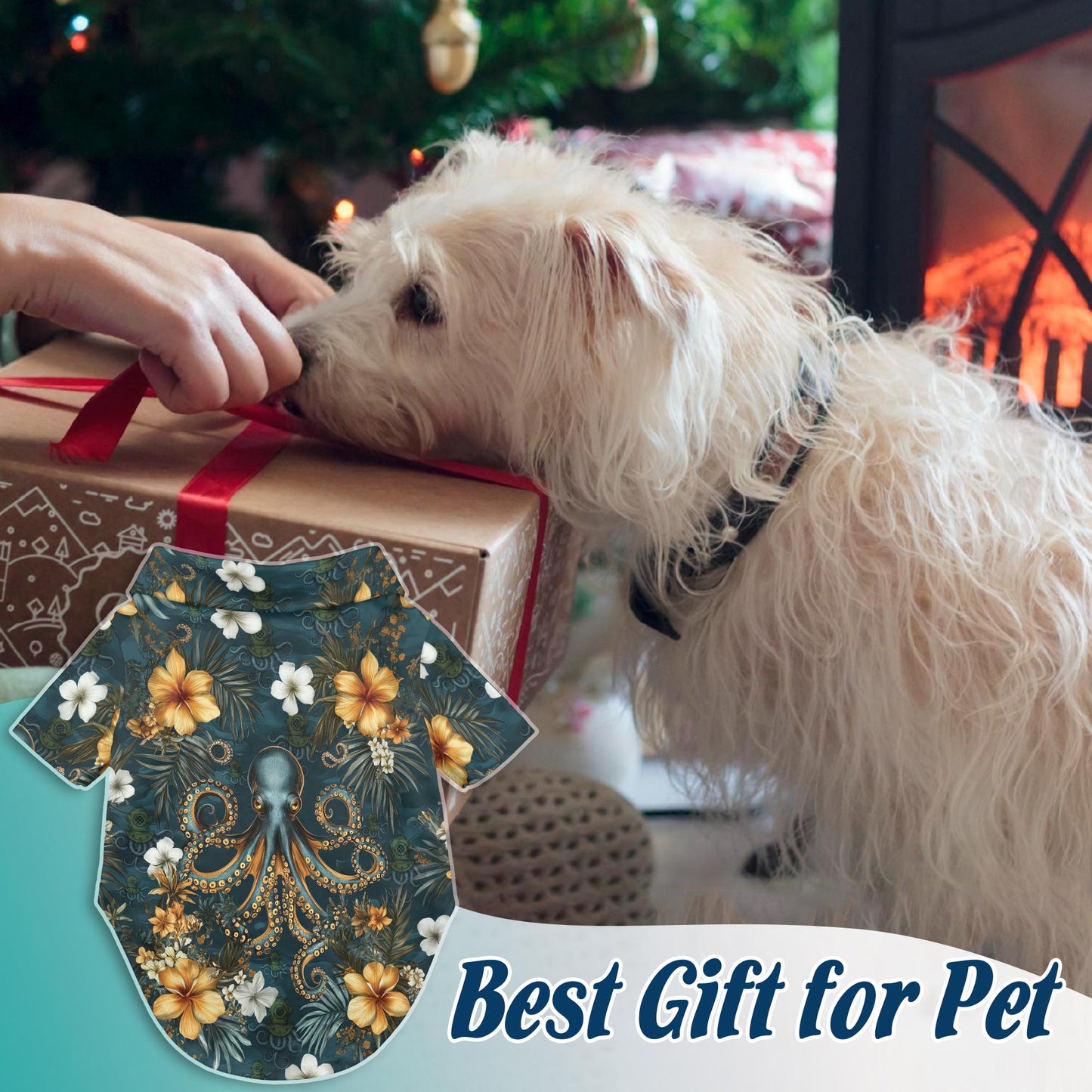 Netecom Matching Octopus Scuba Diving Helmet Aloha Hawaiian Shirt for Dog and Owner, Aloha Summer Shirt, Ocean Diver Octopus Print Outfit for Pet and Human, Beach Vacation Casual Wear