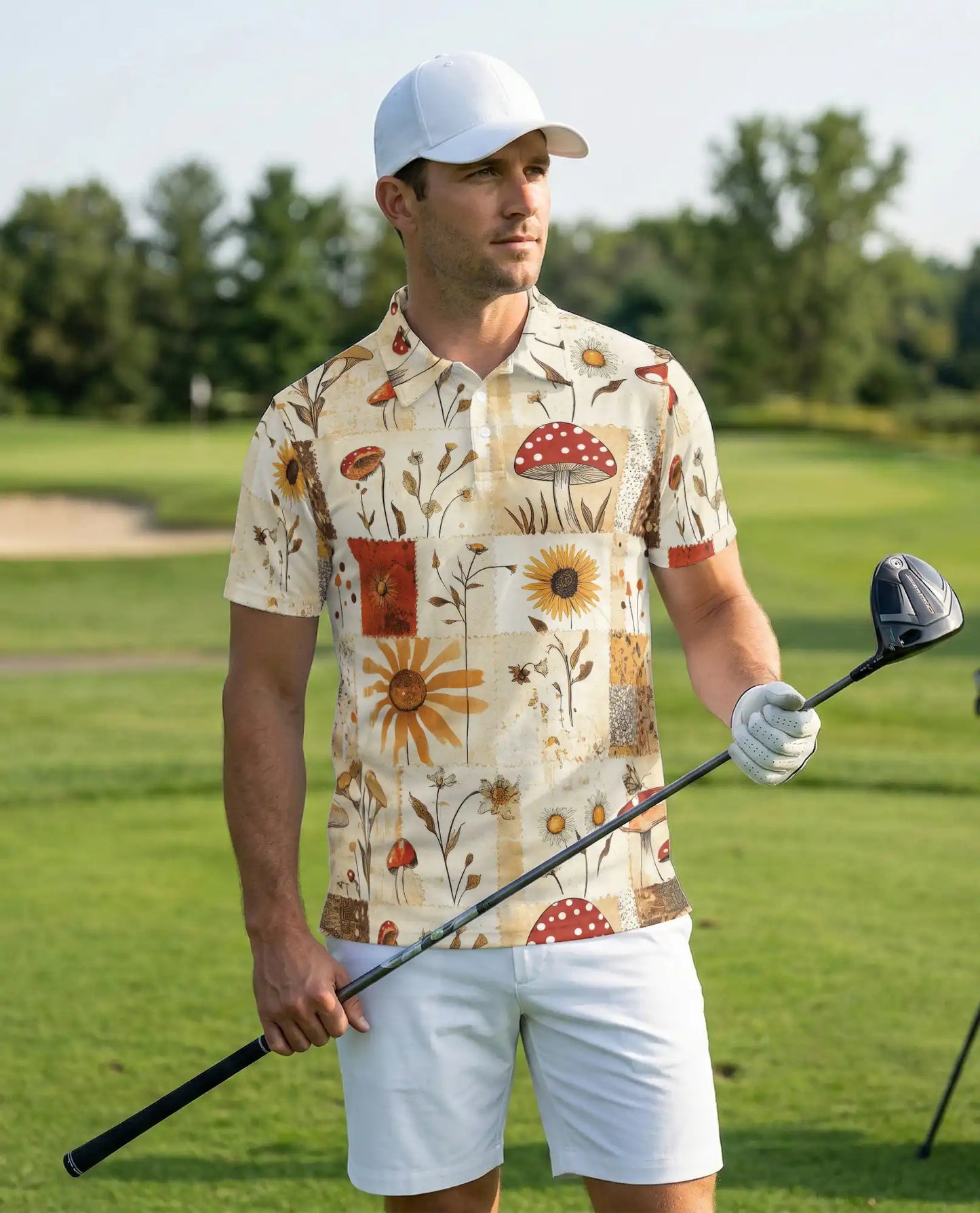 Vintage Mushroom Polo Shirt – Botanical Wildflower Print | Netecom