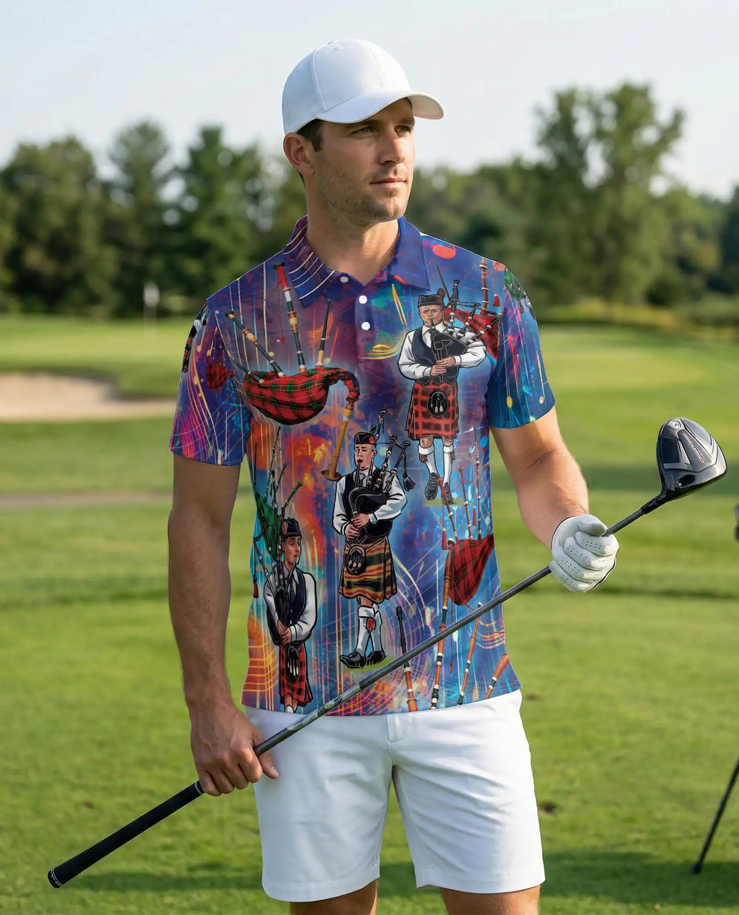 Scottish Bagpipe Musician 3D Polo Shirt for Men – Celtic Highland Style | Netecom