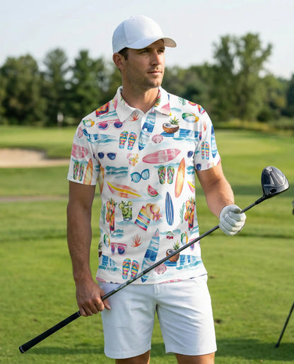 Beach Summer Polo Shirt – Surf & Tropical Print | Netecom