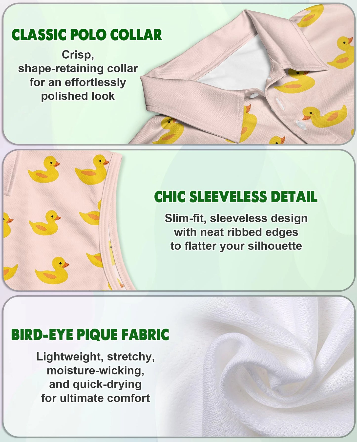 Cute Yellow Duck Sleeveless Polo Shirt for Women | Netecom
