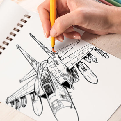 Jet Fighters Spiral Bound Coloring Book, Immerse Yourself in the Jet Fighters Coloring Book with 30 Captivating Illustrations of Fighter Jets