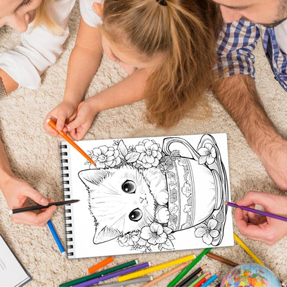 Teacup Kittens Spiral Bound Coloring Book, Adorable Teacup Kittens for a Heartwarming Art Adventure, Great for Cat Lovers and Fans of Cute Animals