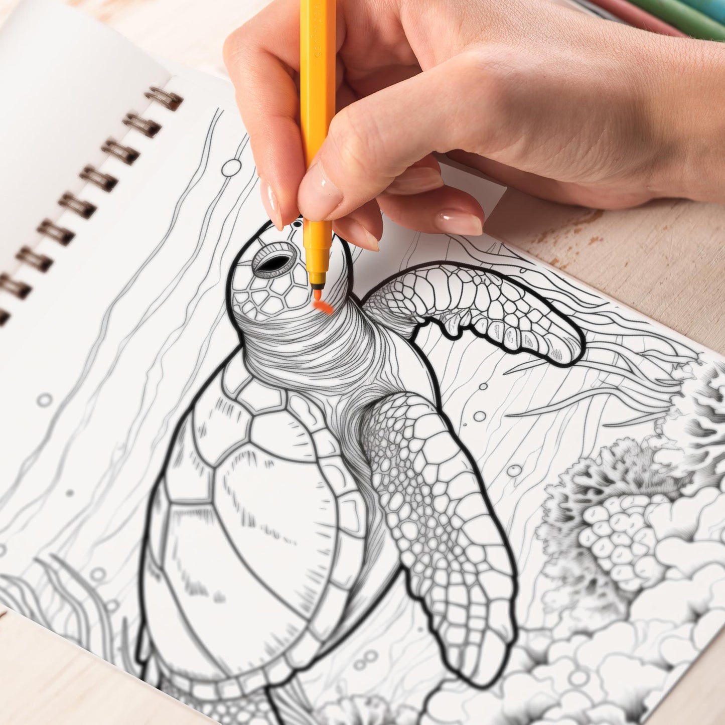 Sea Turtle Spiral Bound Coloring Book, Dive into 30 Calming Coloring Pages, Immersing Yourself in the Tranquil World of Sea Turtles and the Melodies of the Sea