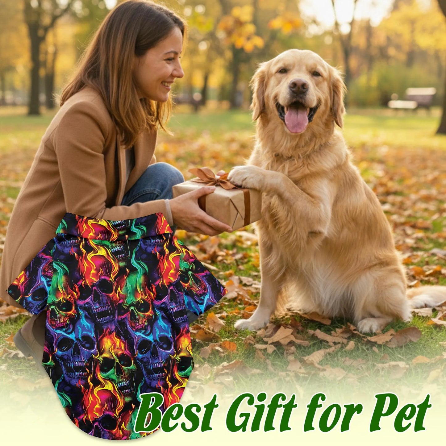 Flame Skull Fire Pattern Hawaii Dog and Owner Matching Button Shirts