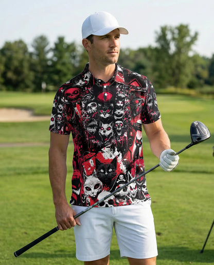 Gothic Cat Skull Polo Shirt for Men – Dark Horror Design | Netecom