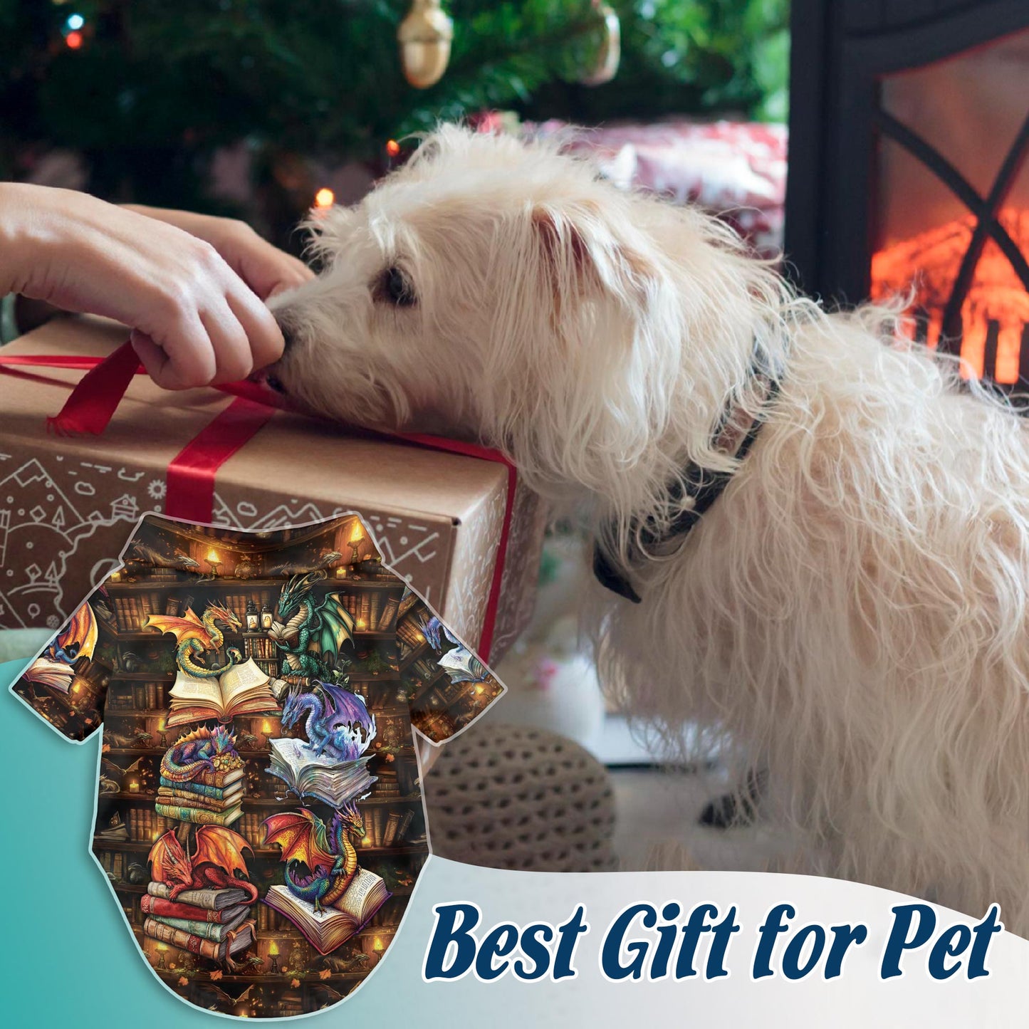 Netecom Matching Dragon Book Hawaiian Shirt for Dog and Owner, Aloha Summer Shirt, Dragon Reading Print Outfit for Pet and Human, Beach Vacation Casual Wear