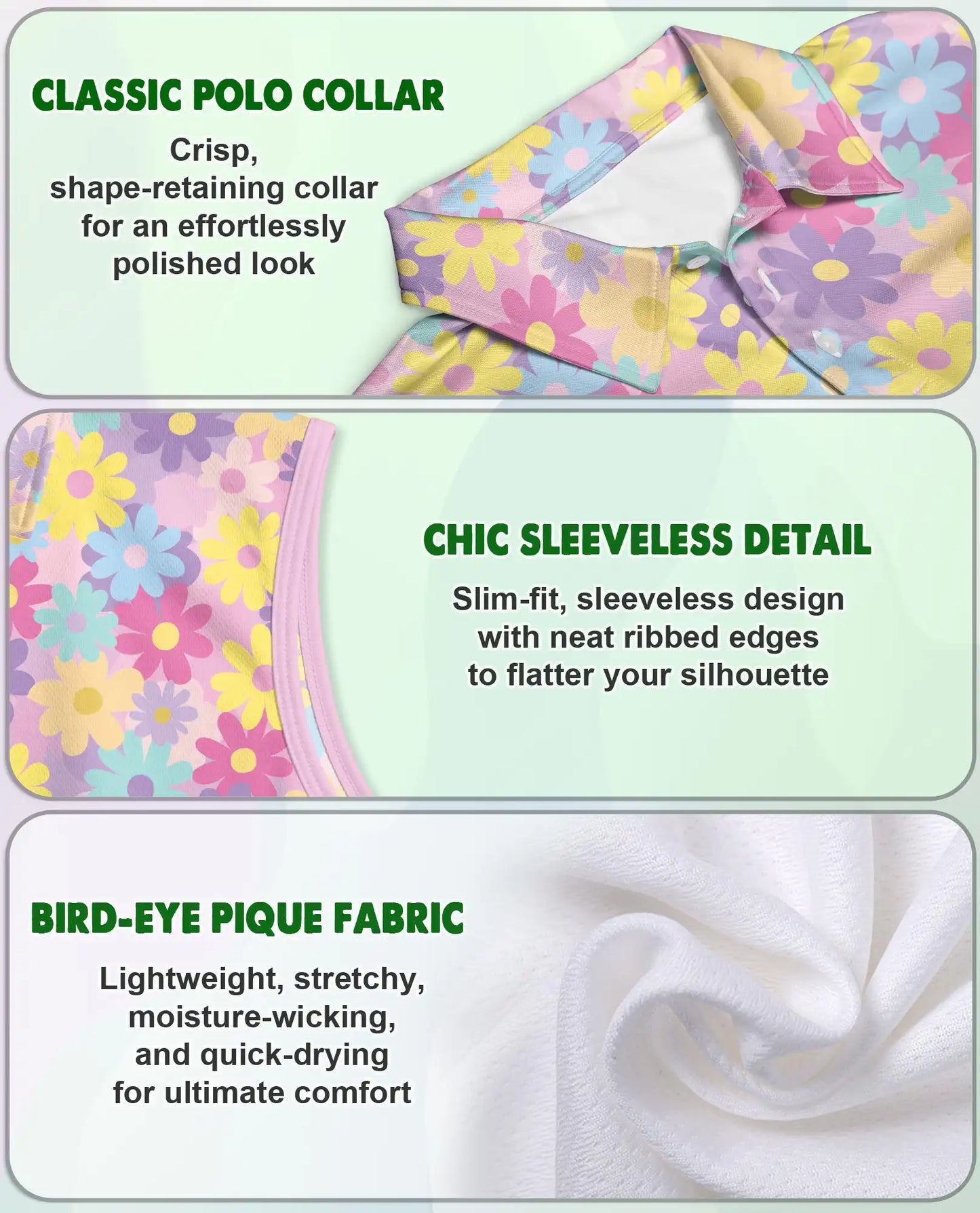 Groovy Flower Pattern Sleeveless Polo Shirt for Women | Netecom