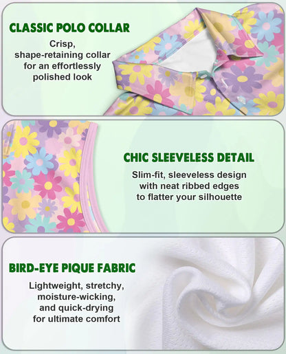 Groovy Flower Pattern Sleeveless Polo Shirt for Women | Netecom