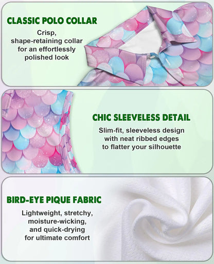 Mermaid Scales Pattern Sleeveless Polo Shirt for Women | Netecom