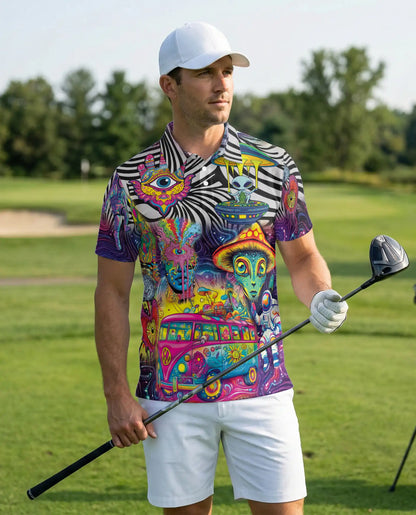 Psychedelic Alien Polo Shirt – Trippy Hippie Print | Netecom