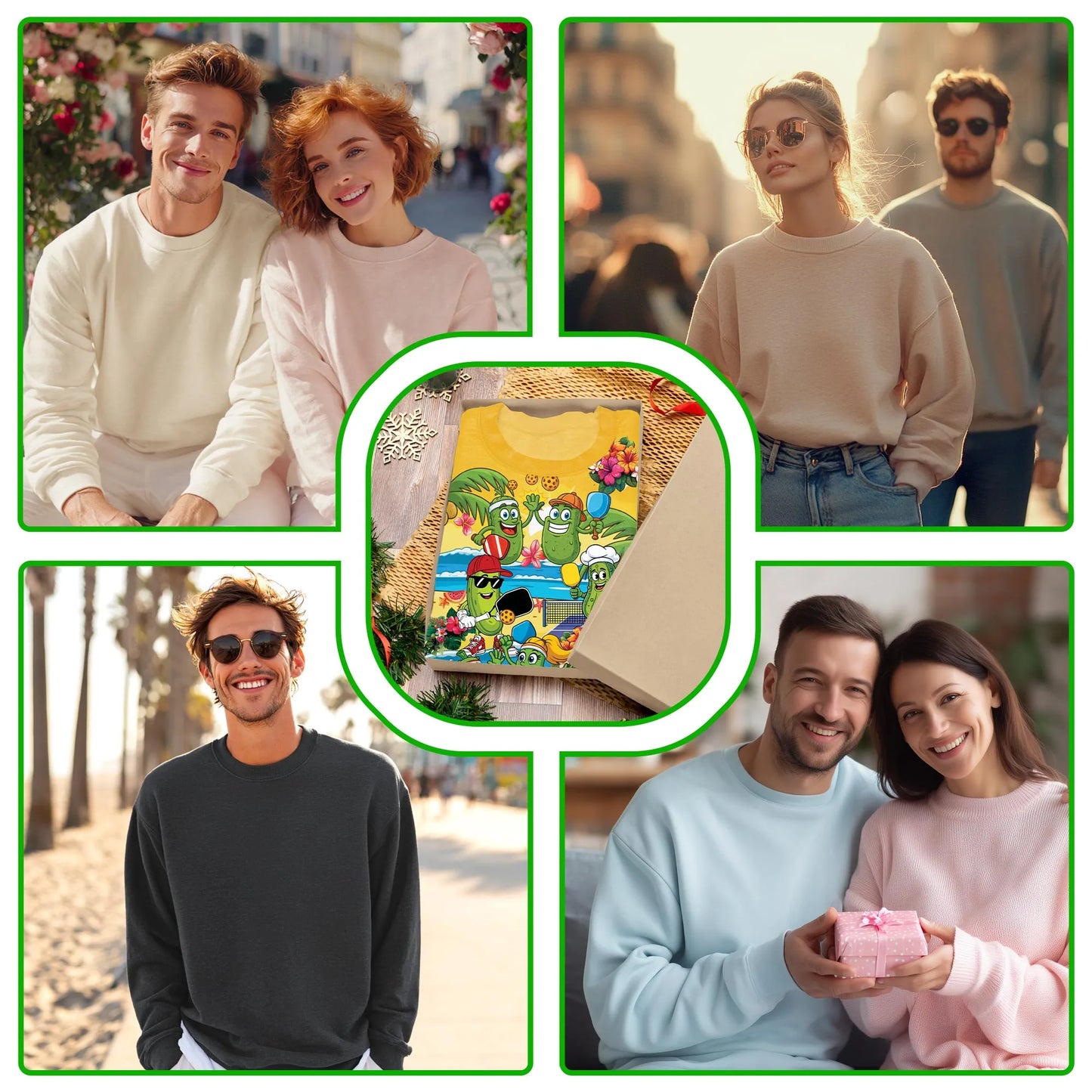 Pickleball Cartoons on the Beach Sweatshirt, 3D All Over Print Funny Pickleball Sports Crewneck Pullover for Men Women, Pickleball Lover Gift - Netecom