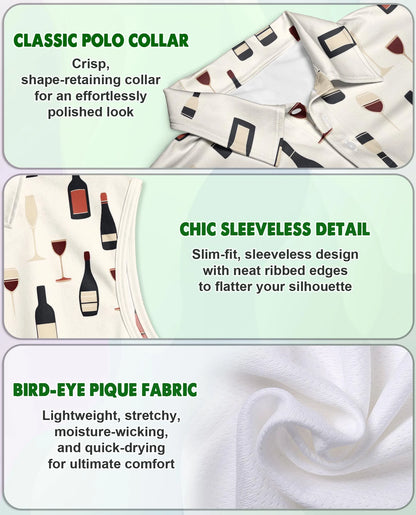 Red Wine Themed Sleeveless Polo Shirt for Women | Netecom