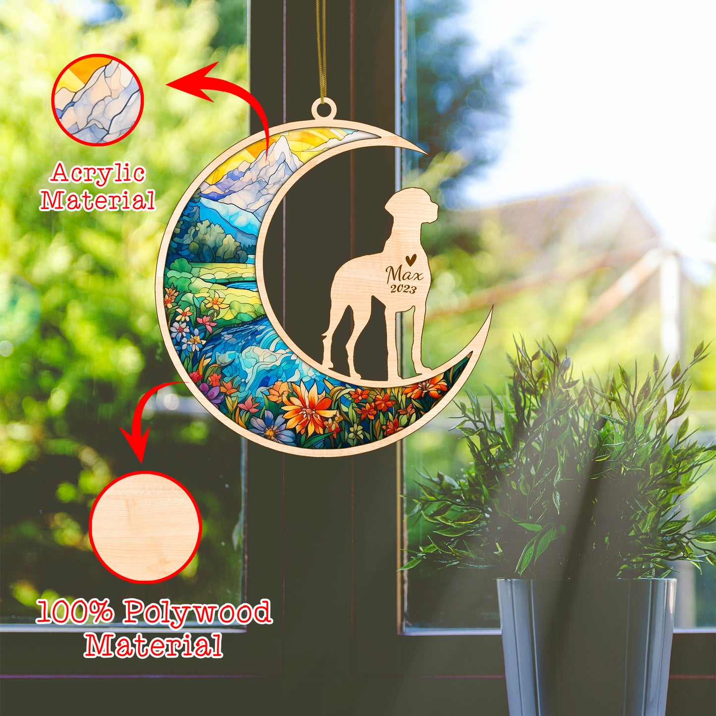 Netecom Vizsla Dog Memorial Suncatcher, Personalized Vizsla Christmas Ornament with Date Name, Bereavement Gifts for Loss of Pet, Dog Death Sympathy Gift Pet Loss Sun Catchers, Dog Grief Gift