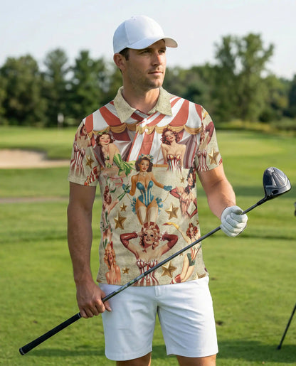 Vintage Circus Pin Up Polo Shirt - Retro Carnival Style | Netecom