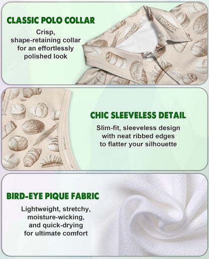 Pastry Pattern Sleeveless Polo Shirt for Women – Cute Bakery Food Style | Netecom