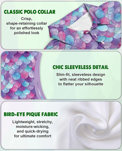 Colorful Fish Scale Pattern Sleeveless Polo Shirt for Women | Netecom