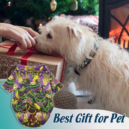 Netecom Matching Mardi Gras Tree Hawaiian Shirt for Dog and Owner, Festive Aloha Summer Shirt, Colorful Tree Print Button Down Outfit for Pet and Human, Beach Vacation Casual Wear