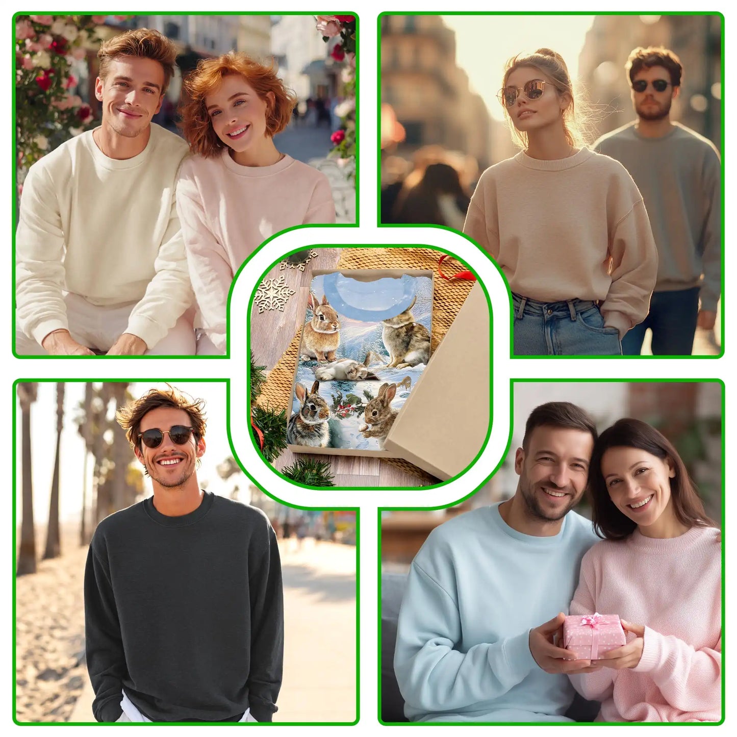 Rabbits in Snow Sweatshirt, 3D All Over Print Winter Woodland Crewneck Pullover for Men Women, Rabbit Lover Gift - Netecom