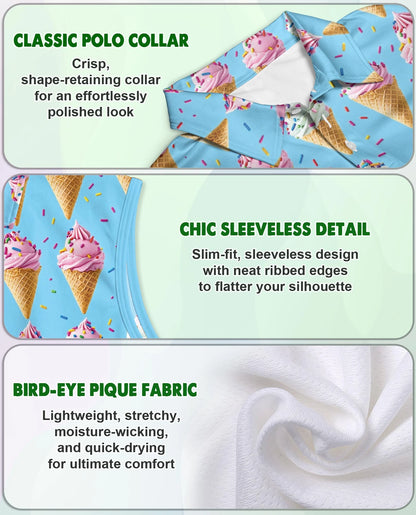Ice Cream Pattern Sleeveless Polo Shirt for Women | Netecom
